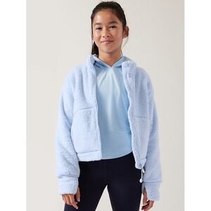 Athleta Girl sz L (12) Light Blue Fuzzy Sherpa Fleece Zip Up Jacket Kids Winter